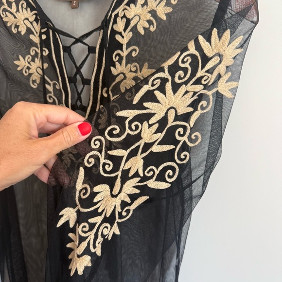 DOUBLE D RANCH Black Mesh Embroidered Lace Up Top Blouse Women’s S Small - Picture 6 of 9